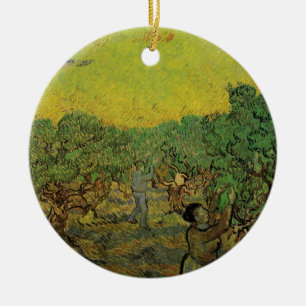 Olivenhain mit Figuren beim Ernten, Vincent van Go Keramik Ornament