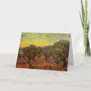 Olivenhain, orangener Himmel von Vincent van Gogh Karte