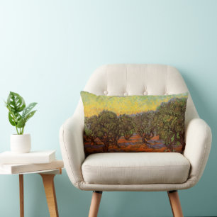 Olivenhain, orangener Himmel von Vincent van Gogh Lendenkissen