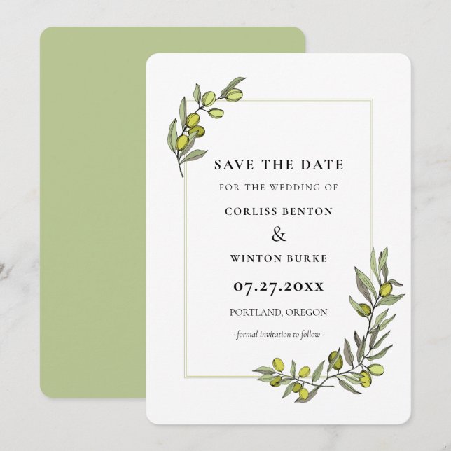 Olivenhaine bilden Save the Date eine Einladung (Vorne/Hinten)