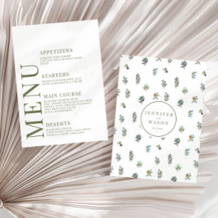 Olivenhaine Grüne Blätter Hochzeitsmenu Begleitkarte