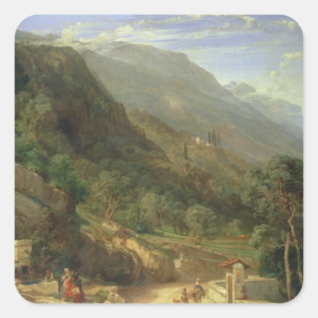 Olivenhaine in Varenna, Comer See, Italien, 1861 ( Quadratischer Aufkleber (Vorderseite)