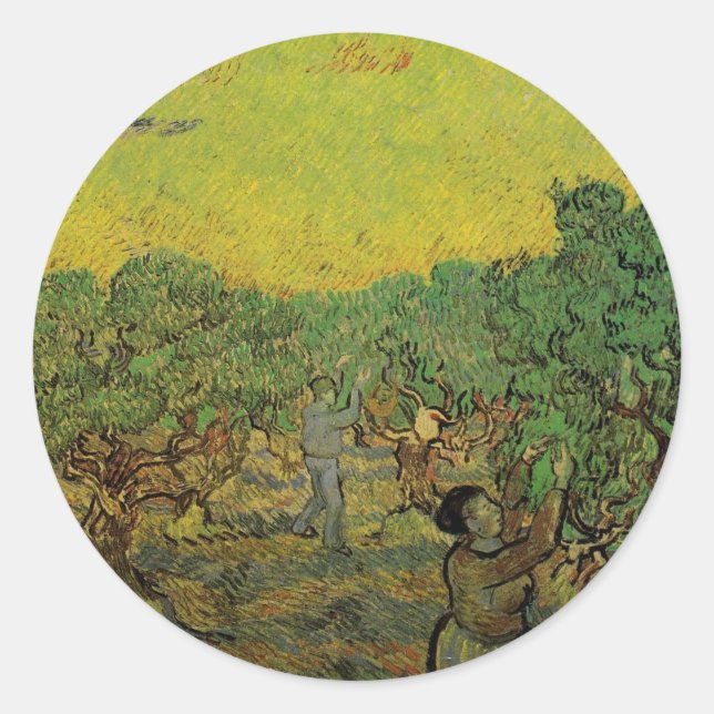 Olivenhaine mit Pickfiguren, Vincent van Gogh Runder Aufkleber (Vorderseite)