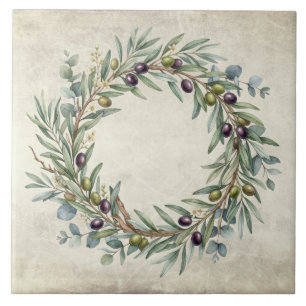 Olivenkranz Mittelmeer-Aquarelle Rustikal  Fliese