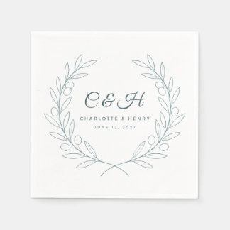 Olivenkranz-Monogramm-Hochzeits-Cocktailservietten Serviette