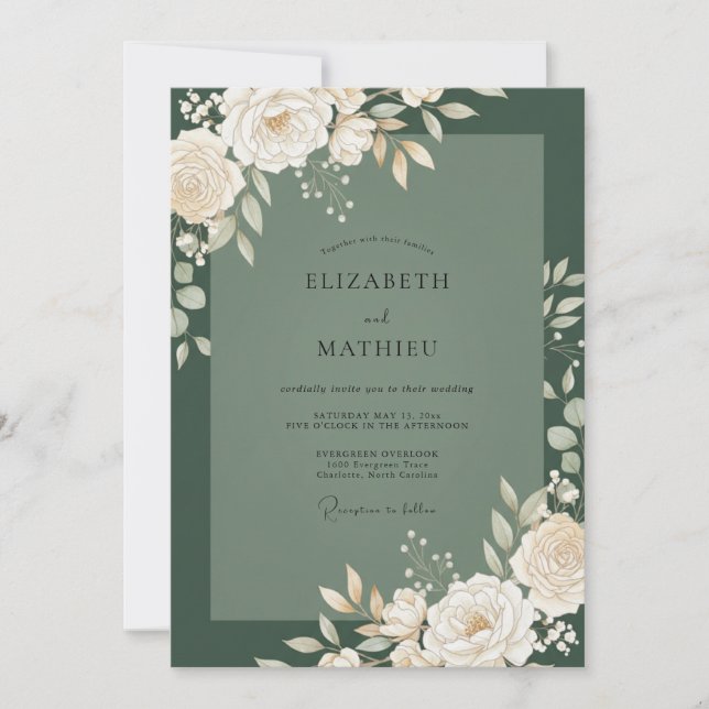 Olivenlaub-Creme-Eukalyptus-Hochzeit Einladung (Vorderseite)