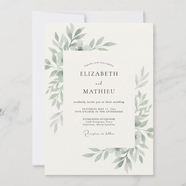Olivenlaub-Eukalyptus-Hochzeit Einladung (Vorderseite)