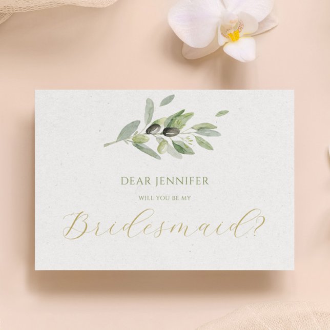 Olivenöl-Blätter wirst du meine Bridesmaid haben Einladung (Von Creator hochgeladen)