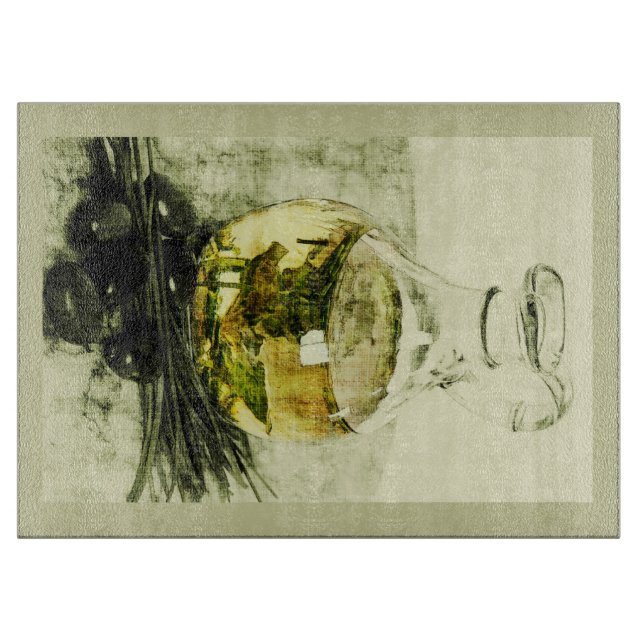 Olivenöl Carafe-Stillleben Schneidebrett (Vorderseite)