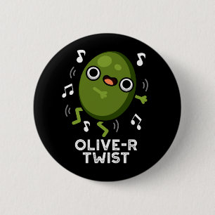 Olivenöl-Drehung Funny Fruit Olive Pun Dark BG Button