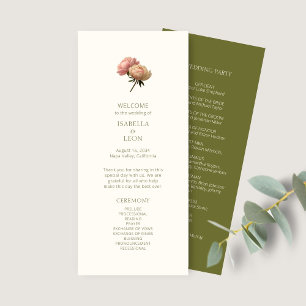 Olivenöl und Elfenbein Chic Floral Rose Wedding Menükarte
