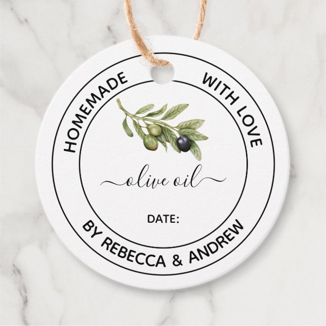 Olivenölkraftfarbe mit Vintager Illustration Geschenkanhänger (Vorderseite)