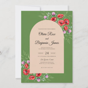 Olivenrote Mohn-Hochzeit Einladung