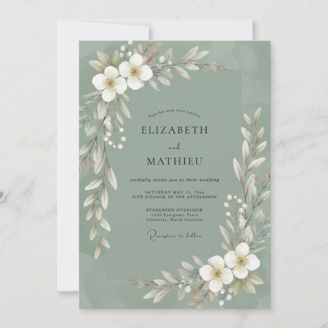 Olivenweiße Hochzeit Einladung (Vorderseite)