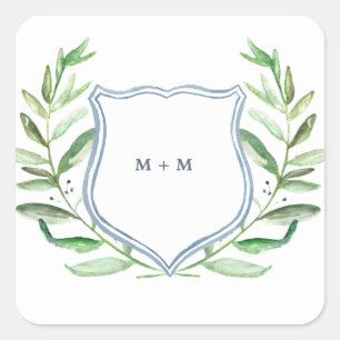 Olivenzweig Boho-Garten-Monogramm-Aufkleber Quadratischer Aufkleber