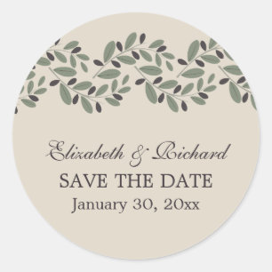 Olivenzweig-Girlande Hochzeit Save the Date Runder Aufkleber
