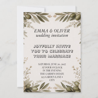 Olivenzweig-Hochzeitseinladung | Cremefarbene Blum Einladung