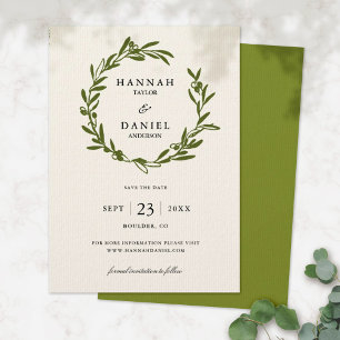 Olivenzweig-Kranz Save-the-Date-Karte Elfenbein Save The Date