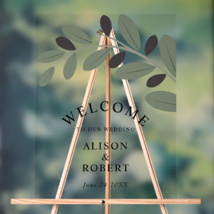 Olivenzweig Mittelmeerhochzeit Begrüßungszeichen Acrylschild