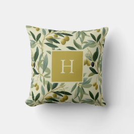 Olivenzweig-Monogramm-Initial Botanisch Kissen