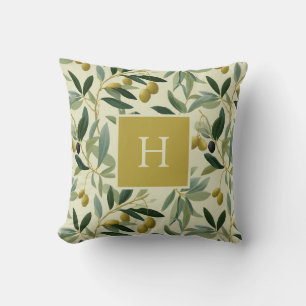 Olivenzweig-Monogramm-Initial Botanisch Kissen