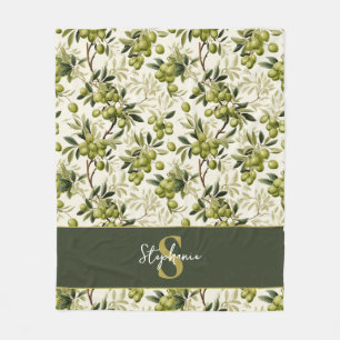 Olivenzweig-Muster Monogramm Name Mediterran Fleecedecke