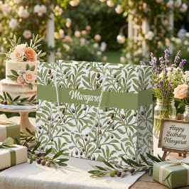 Olivenzweig Name Monogramm Salbeigrün Große Geschenktüte