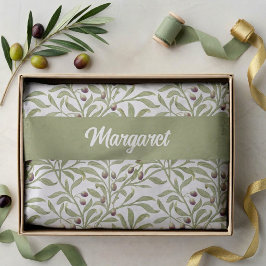 Olivenzweig Name Monogramm Salbeigrün Seidenpapier