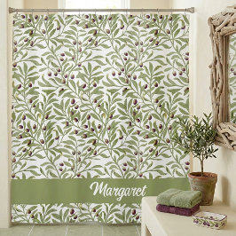 Olivenzweig Salbei Grün Botanisches Monogramm Duschvorhang