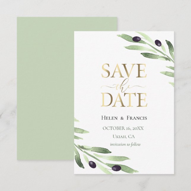 Olivenzweig | SAVE THE DATE Einladung (Vorne/Hinten)
