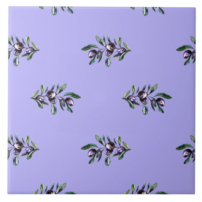 Olivenzweig-Wasserfarbenmuster  Fliese (Vorderseite)