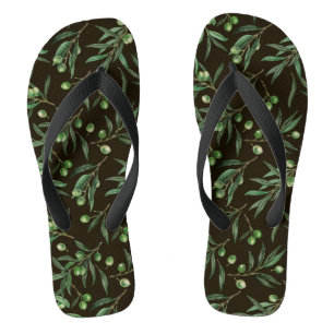 Olivenzweige Aquarellfarben auf schwarz Flip Flops
