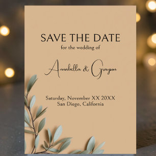 Olivenzweige auf eleganter beiger Hochzeit Save The Date