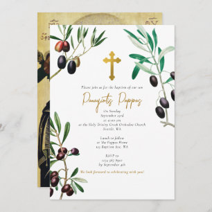 Olivenzweige griechisch-orthodoxe Christening Tauf Einladung