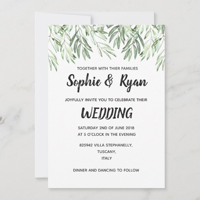 Olivenzweige Hochzeitseinladung Einladung (Vorderseite)