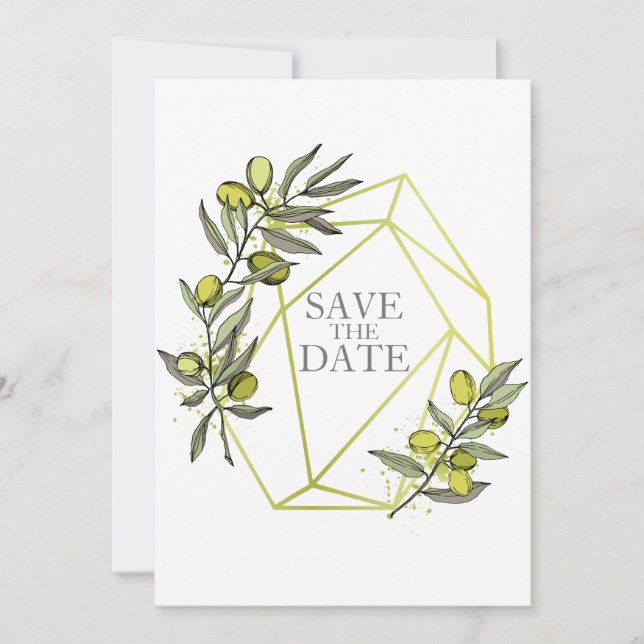 Olivenzweige Natur Grüne Botanische Hochzeit Save The Date (Vorderseite)