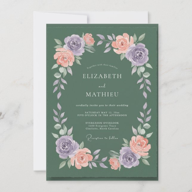 Oliver Amethyst Kranz Hochzeit Einladung (Vorderseite)