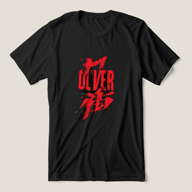 OLIVER – Chinesisches Pinsel-Gaming-Typografie-Shi Tri-Blend Shirt (Design Vorderseite)