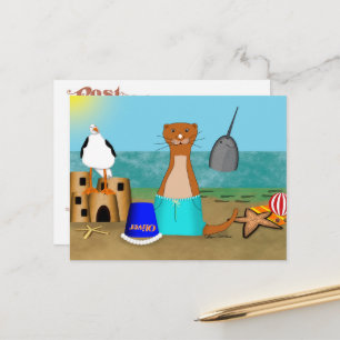 Oliver der Fischotters Strandurlaub Postkarte