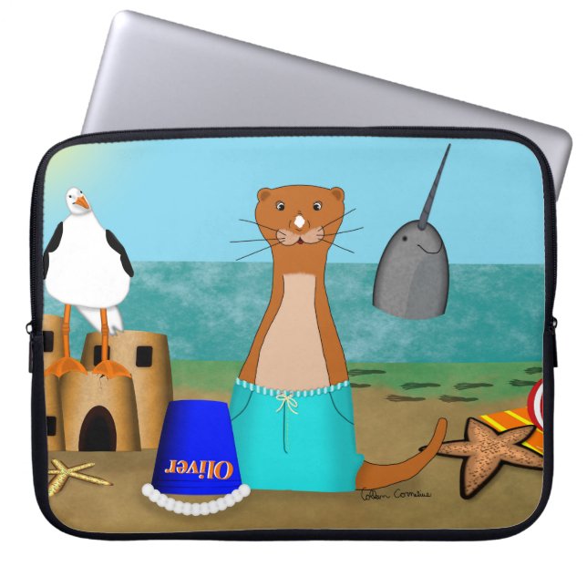 Oliver der Otter am Strand Laptopschutzhülle (Vorderseite)
