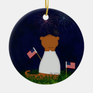 Oliver der Otter schaut Feuerwerk Keramik Ornament