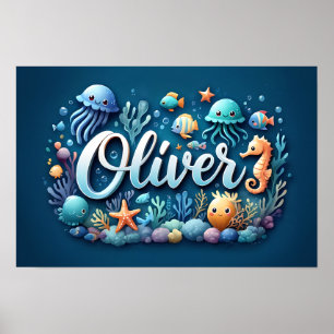 Oliver Ocean Kinderzimmer Unterwasser-Meerestiere Poster