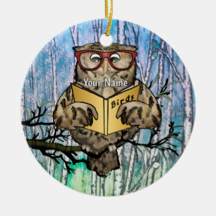 Oliver Owl liest Keramik Ornament