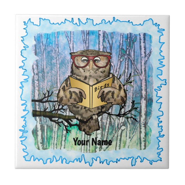 Oliver Owl Reads tile Fliese (Vorderseite)
