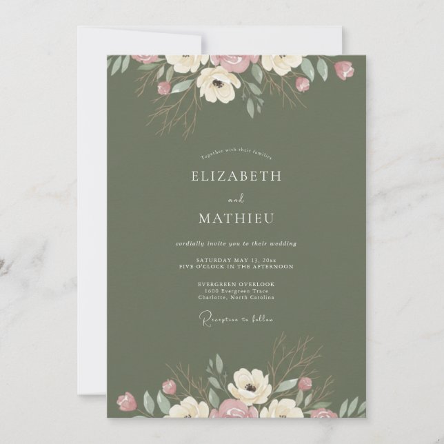 Oliver Ranunculus Eukalyptus Hochzeit Einladung (Vorderseite)
