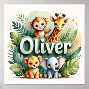 Oliver Safari Kinderzimmer Wine Art Poster