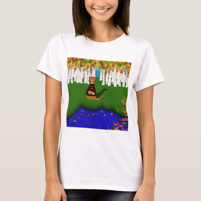 Oliver The Otter at River Wolf Lake in Autumn T-Shirt (Vorderseite)