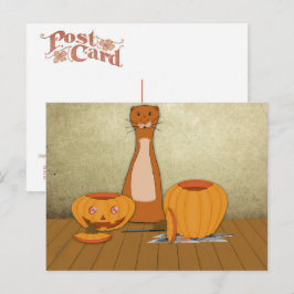 Oliver The Otter Carves a Pumpkin Postkarte