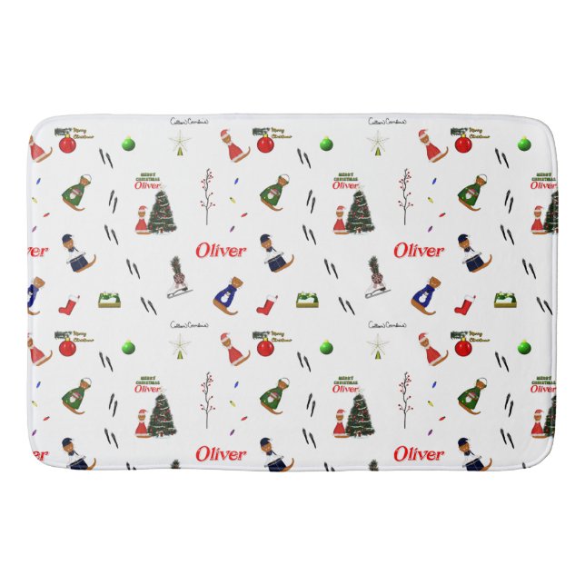 Oliver The Otter Christmas Random Pattern Badematte (Vorderseite)