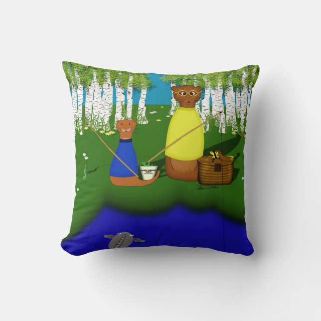 Oliver The Otter Fishing mit Vater Kissen (Vorderseite)